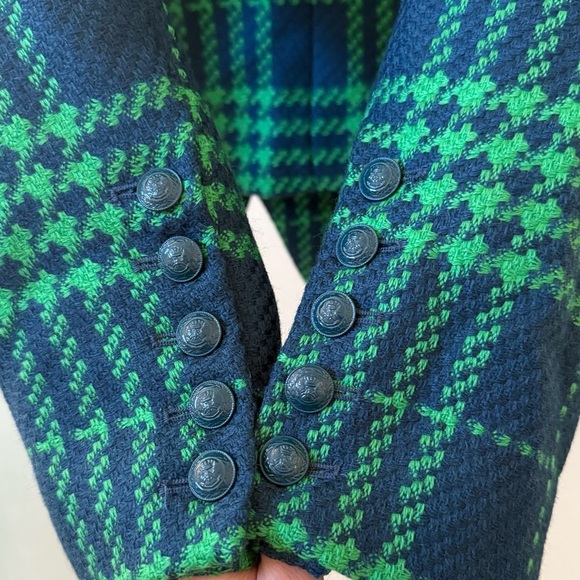 L'AGENCE Brooke Double Breasted Cropped Blazer in Jewel Green Multi Plaid Sz 4 - Picture 7 of 8